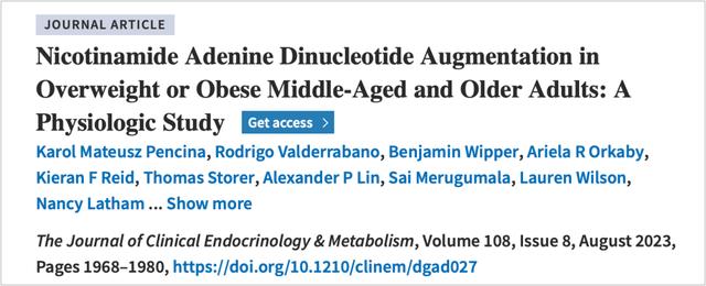 Nicotinamide Adenine Dinucleotide Augmentation in Overweight or Obese Middle-Aged and Older Adults: A Physiologic Study