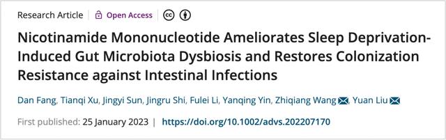 Nicotinamide Mo<i></i>nonucleotide Ameliorates Sleep Deprivatio<i></i>nInduced Gut Microbiota Dysbiosis and Restores Colo<i></i>nizationResistance against IntestinalInfections